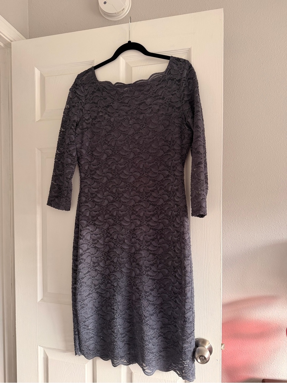 Onyx Nite Gray Lace Long Sleeve Sheath Dress